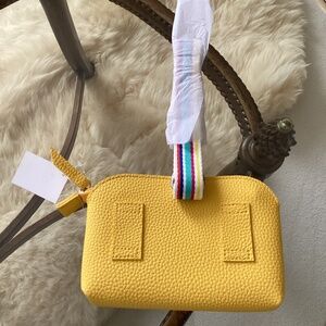 NWT. Great Stocking Stuffer! Yellow Belt Bag with Pretty Multi Color Strap.